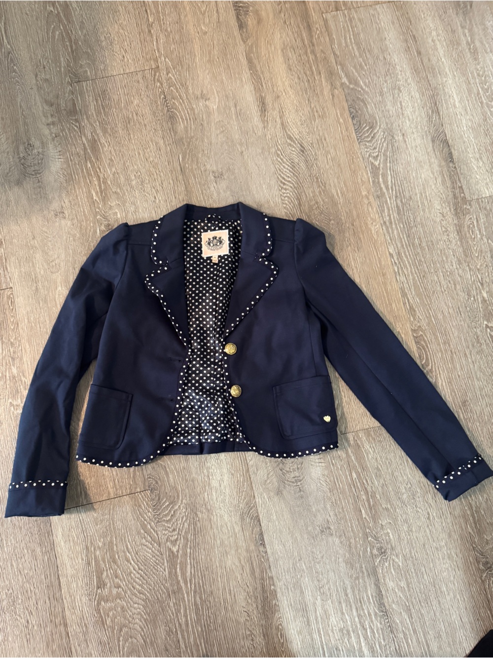 Girls Juicy Couture Navy Blazer with Polka Dot Trim